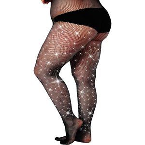 Radiant Rhinestone Fishnet Stockings, Plus Size Tights Club Outfits for Women